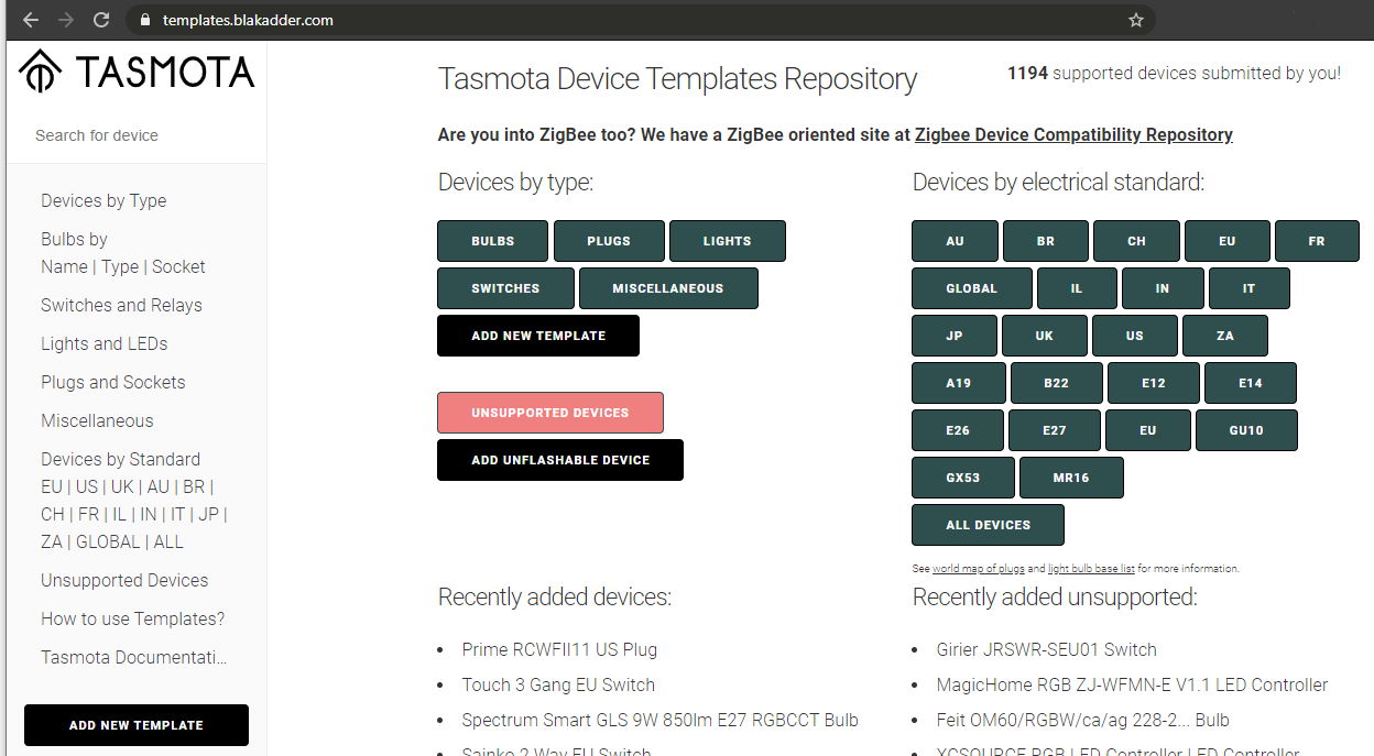 Visit Tasmota Device Templates Repository