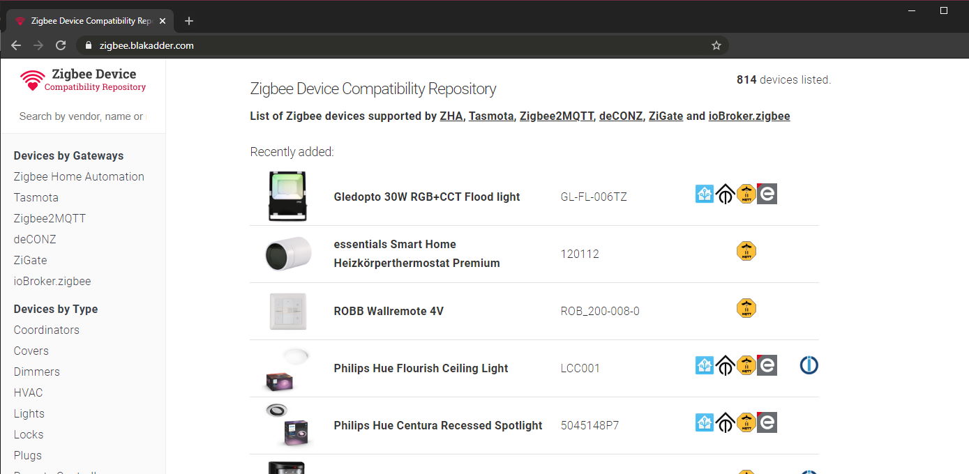 Visit Zigbee Device Compatibility Repository